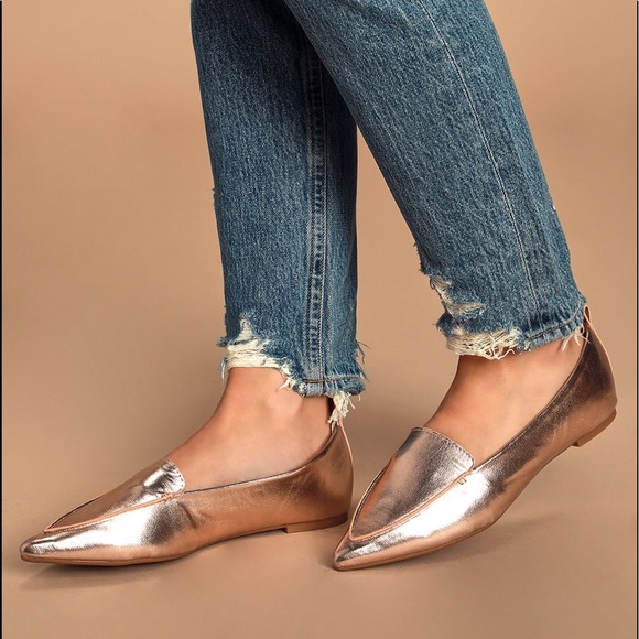 Lulus Shoes - NIB Lulu’s Emmy Rose Gold Metallic Pointed Loafers